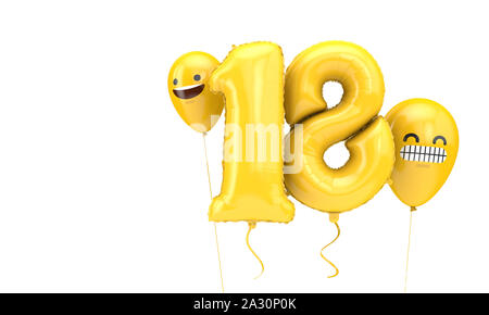 Numéro 18 le ballloon avec emoji anniversaire ballons visages. 3D Render Banque D'Images