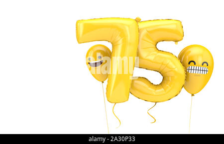 75 anniversaire ballloon avec plusieurs visages emoji ballons. 3D Render Banque D'Images