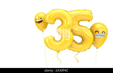 35 anniversaire ballloon avec plusieurs visages emoji ballons. 3D Render Banque D'Images