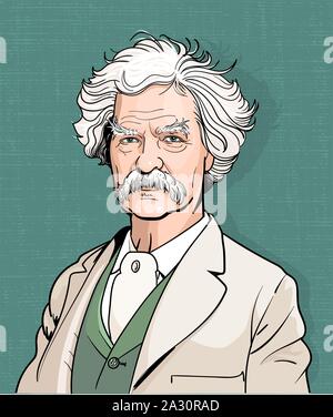 Mark Twain portrait caricature, vector Illustration de Vecteur