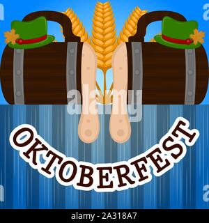 L'affiche avec une bière Oktoberfest tasses en bois , chapeaux et que les blés - Vector illustration Illustration de Vecteur