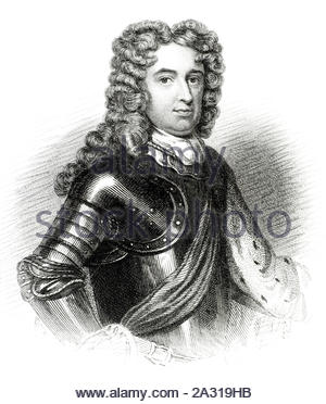 Portrait général John Churchill, 1er duc de Marlborough, 1er Prince de Mindelheim, premier comte de Nellenburg, Prince du Saint Empire Romain, 1650 - 1722, était un soldat et homme d'État, illustration de 1850 vintage Banque D'Images