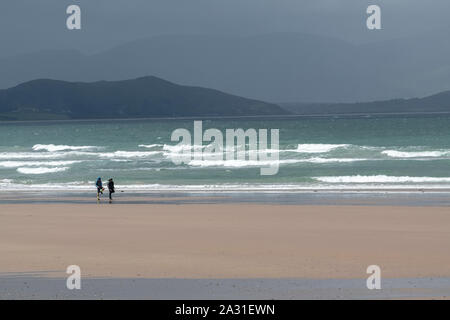 Randonneurs sur la plage de plage, Castlegregory, comté de Kerry, Irlande Banque D'Images