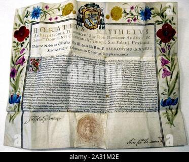 Ernennung Hieronymus de Nigris zum apostolischen Protonotar 1675. Banque D'Images
