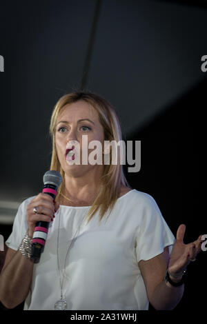 ROME, ITALIE - Le 21 septembre. Fratelli dItalia leader Giorgia Meloni prend part à Atreju, 2019 une conférence pour les militants de la droite organisé par t Banque D'Images