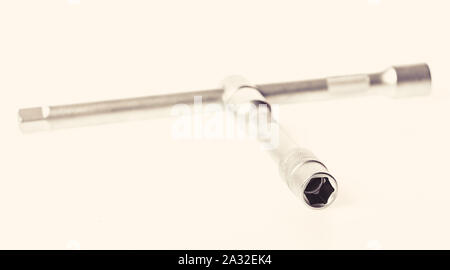 Douille pour clé isolé sur fond blanc. Ensemble d'outils isolé sur fond blanc. Douilles Torx douille de l'outil. Trousses le cliquet. Banque D'Images