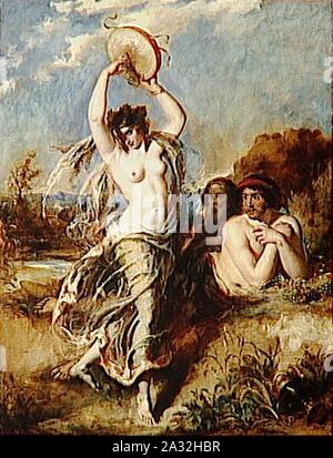 William Etty Bacchante jouant du tambourin. Banque D'Images