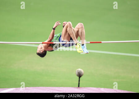 Ilya Ivanyuk (Russie). Médaille de bronze au saut en hauteur. Championnats du monde d'athlétisme de l'IAAF, Doha 2019 Banque D'Images