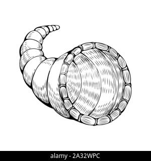 Panier en osier hand drawn vector illustration. L'action de grâce, la récolte de l'automne croquis symbole. Tissé vide pottle dessin monochrome. Récipient en bois faits à la main. L'artisanat, la vannerie rustique Illustration de Vecteur