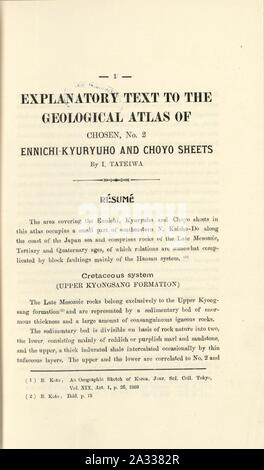 Texte explicatif à l'atlas géologique de choisi. Ennichi-Kyuryuho et Choyo feuilles (reprise) Banque D'Images