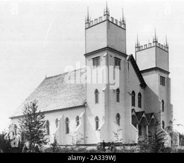 L'extérieur de l'église de la mission chrétienne de Metlakatla ca 1914 (CURTIS 1926) (superficie cultivée). Banque D'Images