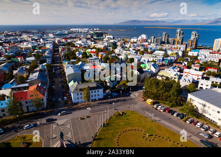 Vue depuis le sommet de l'Islande, Reykjavik Hallgrimskirkja Banque D'Images