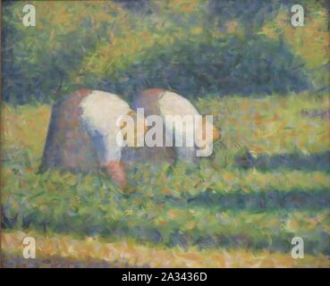 Les femmes au travail agricole par Georges Seurat, 1882-1883. Banque D'Images