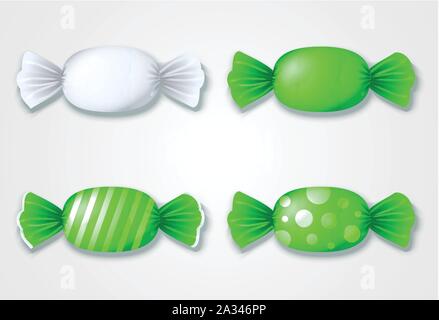 Ensemble de bonbons colorés en vert et blanc - Illustration de Vecteur