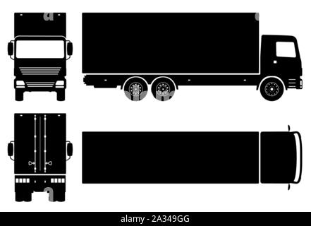 Fort chariot silhouette sur fond blanc. Icônes de véhicule set voir d'un côté, avant, arrière, et top Illustration de Vecteur