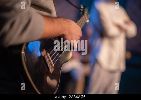 Musicien avec ukulele effectue lors d'un concert Banque D'Images