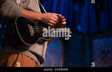 Musicien avec ukulele effectue lors d'un concert Banque D'Images