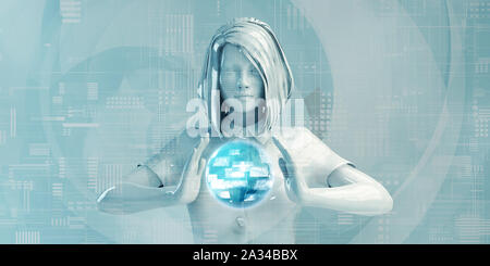 Asian Business Woman Using Digital Solutions Technologie Concept Art Banque D'Images