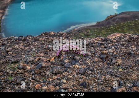 Cratère Viti avec plein d'eau en bleu sur l'Islande Krafla, l'été Banque D'Images