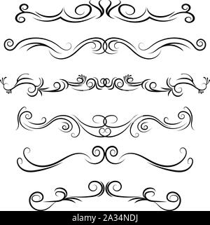 Hand drawn vector diviseurs. Tourbillons décoratifs et s'épanouit, frontières et curl. Éléments de conception de la calligraphie. Illustration de Vecteur