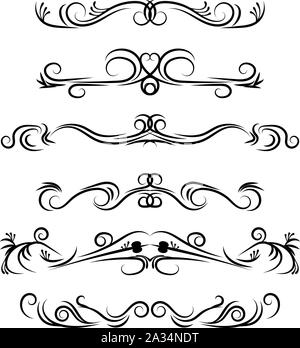 Hand drawn vector diviseurs. Tourbillons décoratifs et s'épanouit, frontières et curl. Éléments de conception de la calligraphie. Illustration de Vecteur