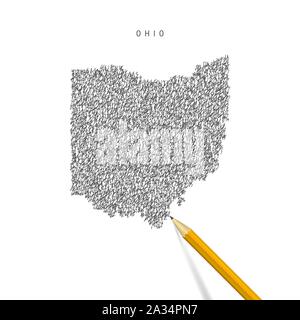 Croquis de l'Ohio scribble site isolé sur fond blanc. Hand drawn vector site de l'Ohio. Crayon 3D réaliste. Illustration de Vecteur