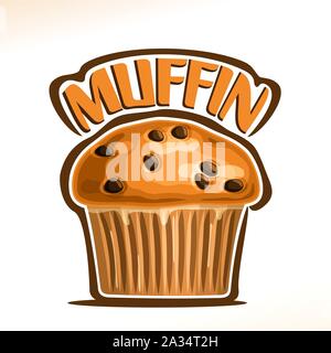 Logo Vector pour Muffin traditionnels, police d'origine pour mot titre muffin, poster avec des pâtisseries fraîches pour le petit déjeuner du matin, illustration des petits ho Illustration de Vecteur