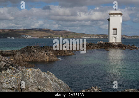 Carraig Fhada ou phare de Port Ellen, une conception carrée, Port Ellen, Isle of Islay, Hébrides intérieures, Argyll, Scotland Banque D'Images