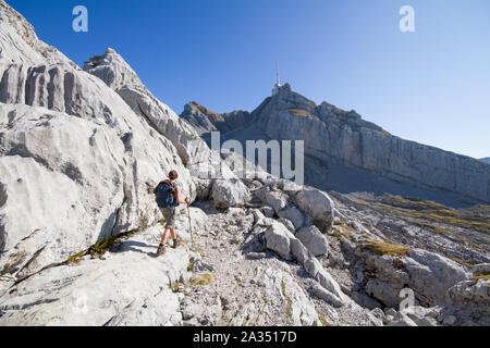 La randonnée au sommet du Mont Säntis, Suisse Banque D'Images