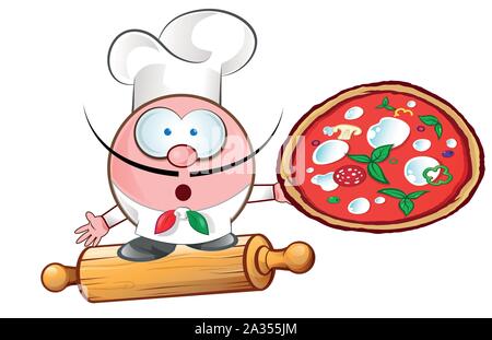 Pizza chef italien sur la broche rollin.illustration cartoon Illustration de Vecteur