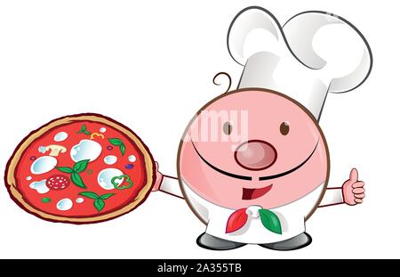 Pizza chef mascot cartoon illustration. Illustration de Vecteur