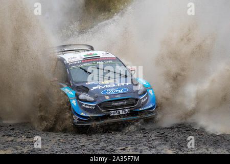 Llanidloes, UK. 5ème Oct, 2019. Elfyn Evans et co-pilote Scott Martin concurrence concurrence dans leur leur leur M-Sport Ford Fiesta WRC lors de l'étape 13 du Wales Rally GB, Crédit : Jason Richardson/Alamy Live News Banque D'Images