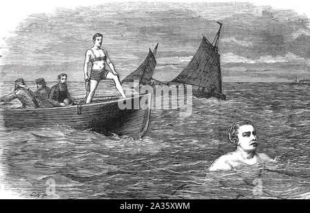 MATTHEW WEBB (1848-1883), marin anglais natation la Manche 12 août 1875 Banque D'Images