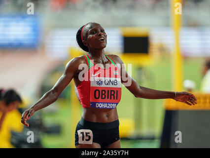 Doha, Qatar. 5ème Oct, 2019. Hellen Obiri du Kenya la gagnante 5000 mètre pour les femmes pendant la 17e Championnats du monde d'athlétisme IAAF à la Khalifa Stadium de Doha, au Qatar. Ulrik Pedersen/CSM/Alamy Live News Banque D'Images