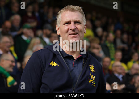 Norwich, Royaume-Uni. 05 Oct, 2019. Aston Villa Manager Dean Smith avant le premier match de championnat entre Norwich City et Aston Villa à Carrow Road, le 5 octobre 2019 à Norwich, Angleterre. (Photo par Matt Bradshaw/phcimages.com) : PHC Crédit Images/Alamy Live News Banque D'Images