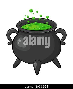 Chaudron de sorcière vert poison brew isolé sur fond blanc Illustration de Vecteur