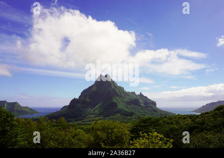 Vue sur la montagne Rotui de Belvedere lookout sur l'île de Moorea en Polynésie française ; copy space Banque D'Images