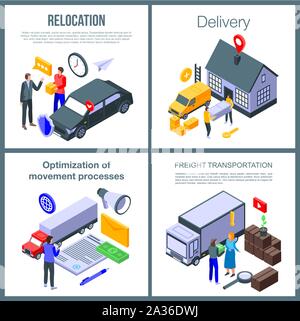 Bannière de réinstallation, set style isométrique Illustration de Vecteur