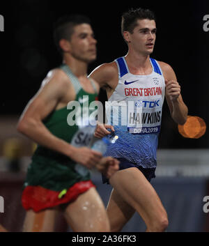 La société britannique Callum Hawkins dans la mens marathon au cours de la neuvième journée des Championnats du monde de l'IAAF à la Corniche, Doha, Qatar. Banque D'Images