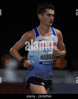 La société britannique Callum Hawkins dans la mens marathon au cours de la neuvième journée des Championnats du monde de l'IAAF à la Corniche, Doha, Qatar. Banque D'Images