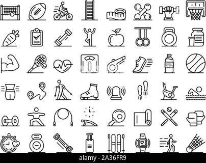 Icons set fitness en plein air, style contour Illustration de Vecteur