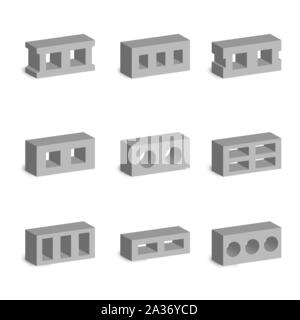 Ensemble de formes différentes des blocs. Éléments de la conception des matériaux de construction. Style 3D, vector illustration. Illustration de Vecteur