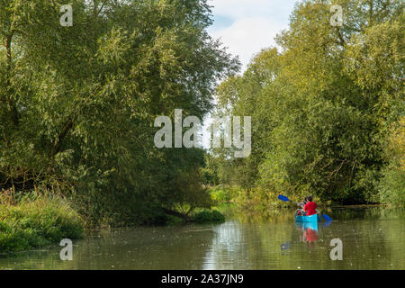 Un couple canoë sur la rivière Cherwell à Oxford, Oxfordshire Banque D'Images