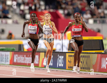 Finition de la gagnant Hellen Obiri (KEN/1e place), Konstanze KLOSTERHALFEN (Allemagne/3e place), Margaret Chelimo Kipkemboi (KEN/2e place), d'action, femmes en finale 5000m, sur les Championnats du Monde 2019 05.10.2019 à Doha/Qatar, à partir de la 27.09. - 10.10.2019. Dans le monde d'utilisation | Banque D'Images