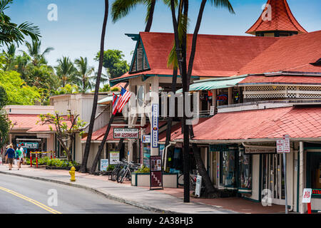 Hawai'i, la Grande Île, Kailua-Kona, Ali'i Drive, magasins et restaurants Banque D'Images