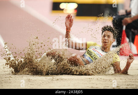 Doha, Qatar. 06 Oct, 2019. L'athlétisme, Championnats du monde, Championnats du monde, Khalifa International Stadium : saut en longueur femmes : Malaika Mihambo de l'Allemagne en finale. Crédit : Michael Kappeler/dpa/Alamy Live News Banque D'Images