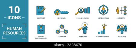Ressources humaines icon set. Inclure la recherche des éléments de création, reprise, relation, chasse de tête, interview d'icônes. Peut être utilisé pour rapport Illustration de Vecteur