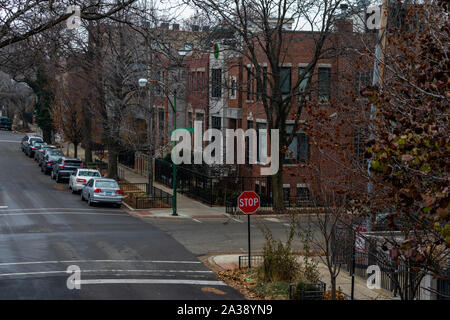 Immeuble d'Intersection dans Wicker Park Chicago en hiver Banque D'Images