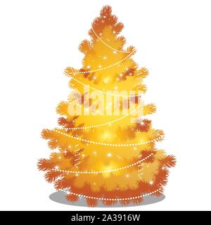 Arbre de Noël doré avec perles et mouchetures étincelantes isolées sur fond blanc. Croquis de Noël affiche de fête, invitation de fête, autre Illustration de Vecteur