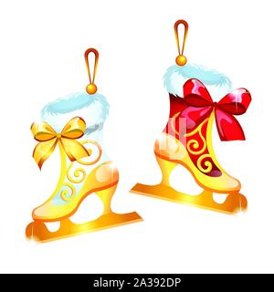 Croquis avec décorations d'arbre de Noël différentes formes isolées sur fond blanc. Boules en verre colorées. Modèle d'affiche, invitation Illustration de Vecteur